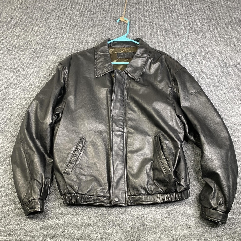 Port Authority Jacket Mens Medium Black Leather Bomber Pockets Insulated J780